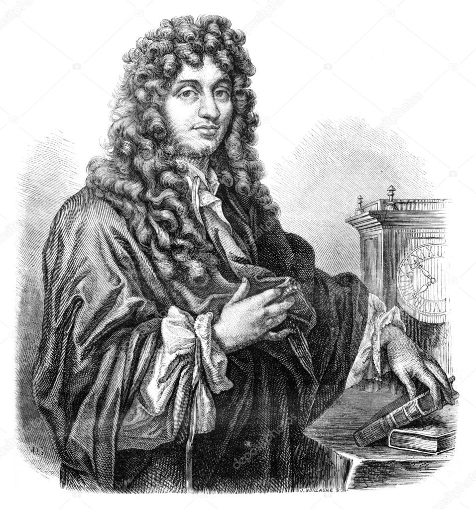 Huygens. - Drawing of Edward Garnier. of Edelinck after, vintage