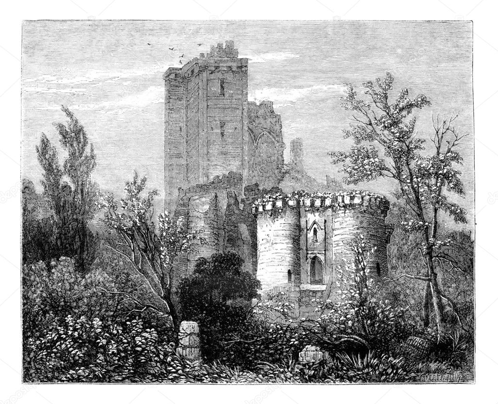 The Castle of Lavardin. - Drawing Tirpenne, vintage engraving.