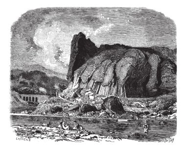 The basalts of Prades (Haute-Loire), vintage engraving. clipart