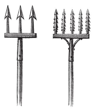 Fig. 88. Spears. Fig. 89. Fisheries without the fisherman, vinta clipart