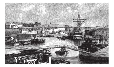 General view of the port of Brest. - Drawing Ph. Blanchard, vint clipart