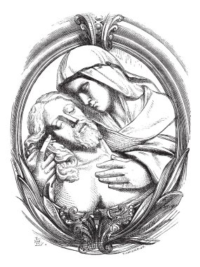 A pieta is the Hospice of Genoa, a medallion attribute Michelang clipart