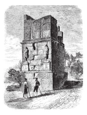 tarragona yakınındaki scipio'nın kulesi. -of gaudry in arka çizim