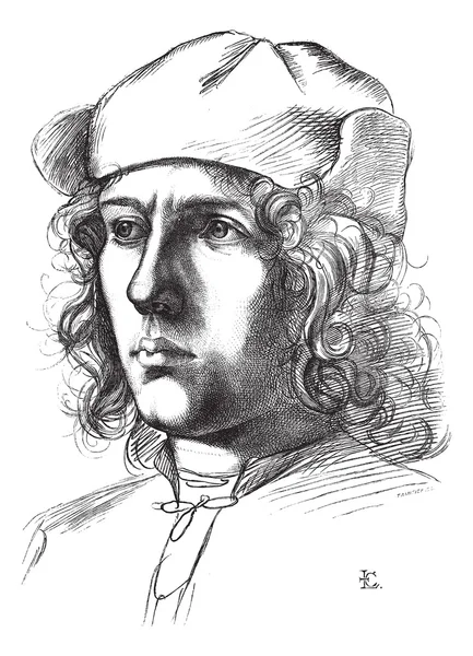 Uffizi gallery en pitti, florence, portret tekenen door hemzelf — Stockvector