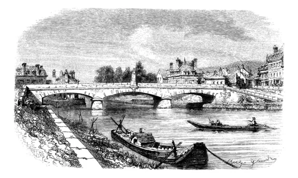 De brug van Clamecy (departement van Nievre) en de buste van Jea — Stockvector