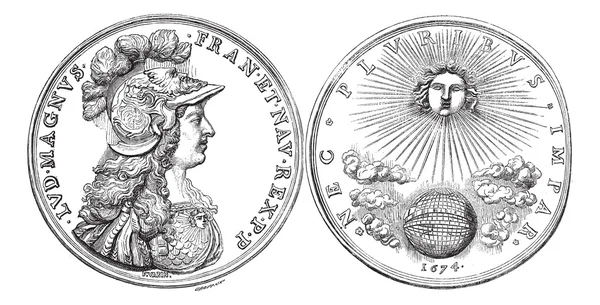 Národní knihovna. medaile Ludvíka XIV (stříbro a bronz), vinobr — Stockový vektor