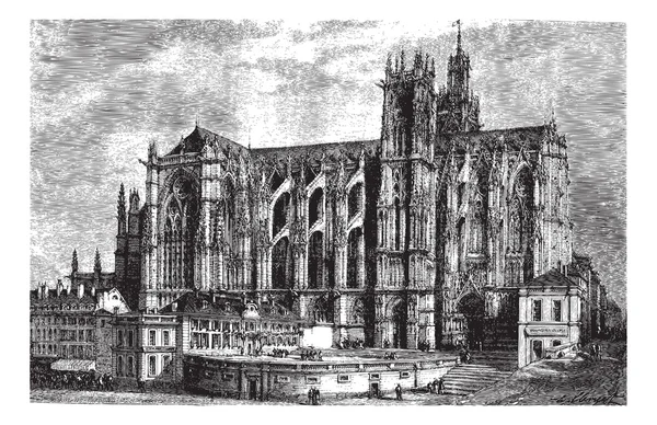 De kathedraal van metz (noordkant), vintage gravure. — Stockvector