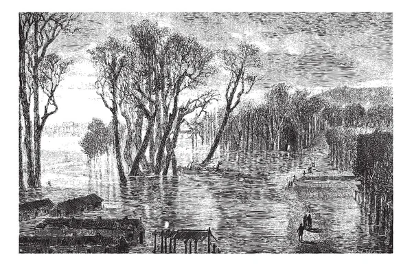 1872-1873 年の冬の間にセント クラウドの洪水防壁です。-d — ストックベクタ