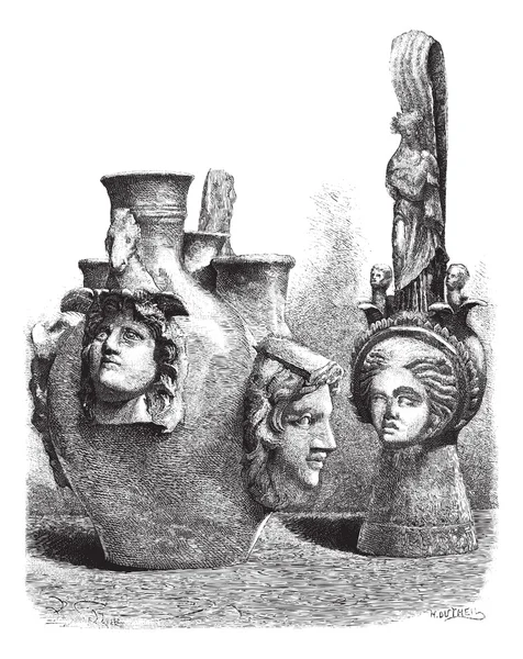Musée du Louvre. - Vases a des reliefs du sud de l'Italie. - Drawi — Image vectorielle