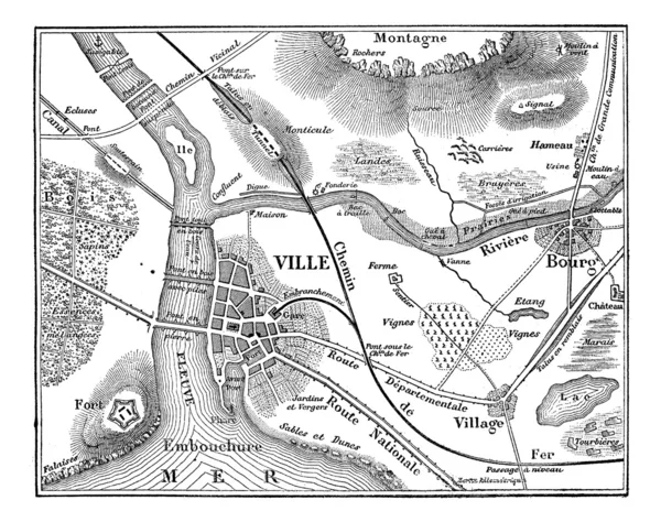 Mapa topográfico, grabado vintage . — Archivo Imágenes Vectoriales