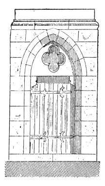 The gate of Cathedral of Our Lady of Chartres vintage engraving clipart