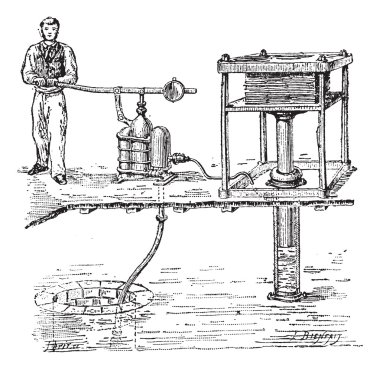 Hidrolik Pres veya bramah basın antika gravür