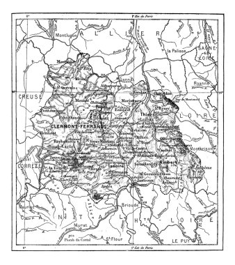 Department of Puy-de-dome, France, vintage engraving. clipart