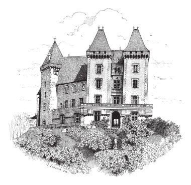 Chateau de Pau or Pau Castle in France vintage engraving clipart