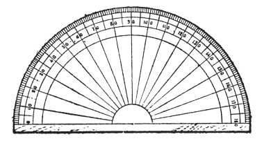 Protractor isolated on white, vintage engraving. clipart