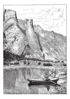 Romsdal valley of the Rauma, vintage engraving. clipart