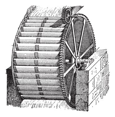 Waterwheel bucket, vintage engraving. clipart