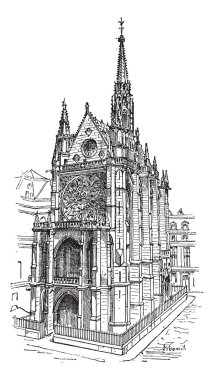Sainte-chapelle de paris, Fransa, antika gravür.