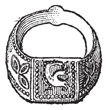 mühür, mühür yüzüğü güvercin sembolü ile antika gravür