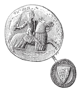 Seal against seal, Jean, Sire de Joinville died in 1317, vintage clipart
