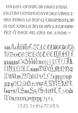 Şekil 7. yazıtlar, Gotik alfabe Meydanı, antika gravür.