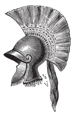 Greek helmet criniere de cheval vintage engraving clipart