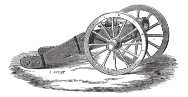 Mounting of howitzer (Valliere system) vintage engraving clipart