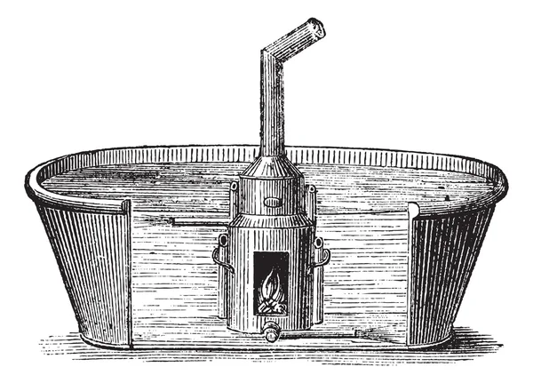 Fig. 137. Baño con dispositivo móvil para calentar el agua en un baño grande — Archivo Imágenes Vectoriales
