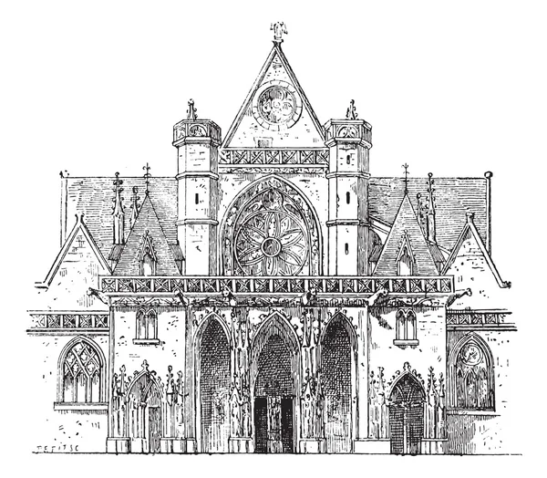 门廊，圣日耳曼 l'auxerrois，巴黎，老式的雕刻. — 图库矢量图片