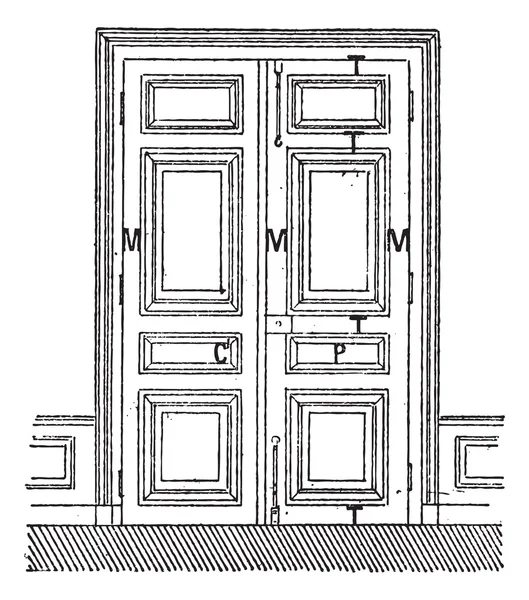 Dörr med två lämnar c, dörr, c, ram, m, belopp, p, skyltar — Stock vektor