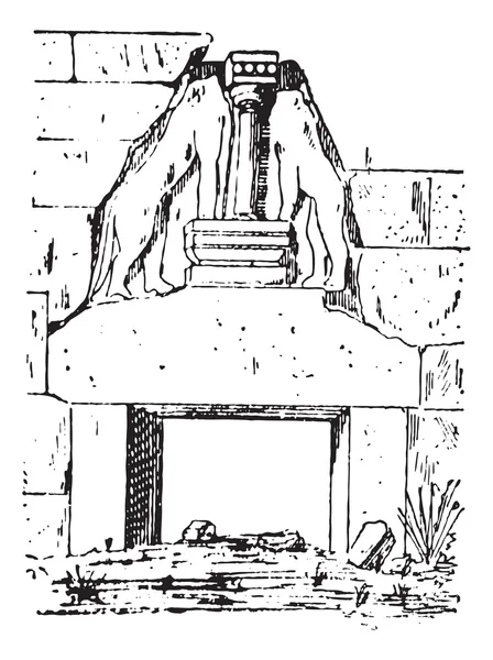 A gravura do vintage Lion gate — Vetor de Stock