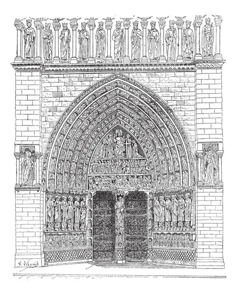 Дверь, посередине передней части собора Парижской Богоматери или собора Парижской Богоматери — стоковый вектор