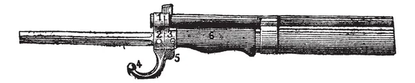 Arma de fuego repetida, El rifle de bayoneta Lebel, grabado vintage — Vector de stock