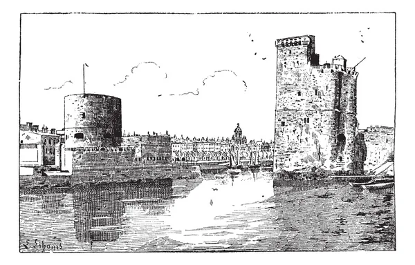 Porto di La Rochelle, Francia, incisione vintage . — Vettoriale Stock