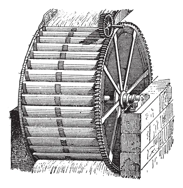 Waterwheel bucket, vintage engraving. — Stock Vector