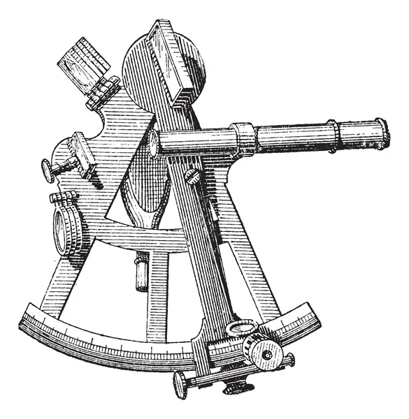 Sextant isolated on white, vintage engraving. — Stock Vector