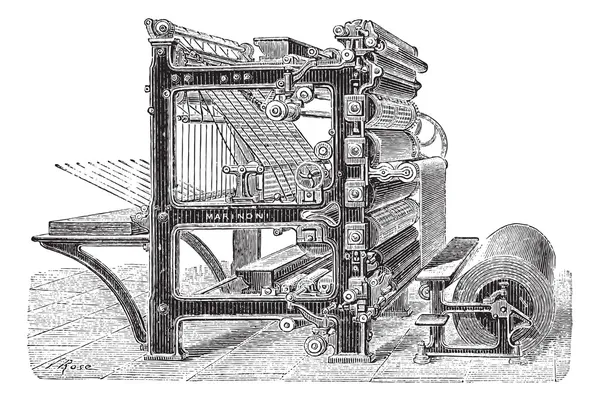 Винтажная гравировка печатного станка Marinoni Rotary — стоковый вектор