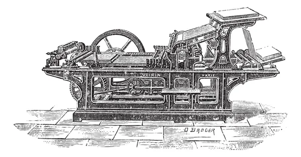 Prensa de impresión con grabado vintage de un cilindro — Vector de stock