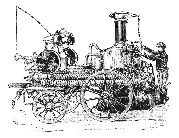 Bomba de vapor em carruagem gravura vintage — Vetor de Stock