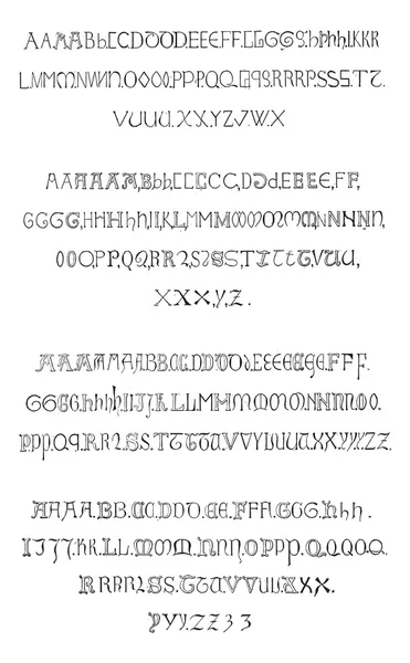 Fig. 5. inskrifter, alfabetet i det fjortonde århundradet (gothic — Stock vektor