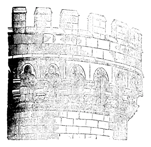 Machicoulis kasteel mehun, vintage gravure. — Stockvector