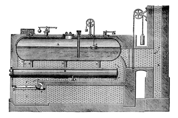 Generador de vapor de alta presión, grabado vintage . — Vector de stock