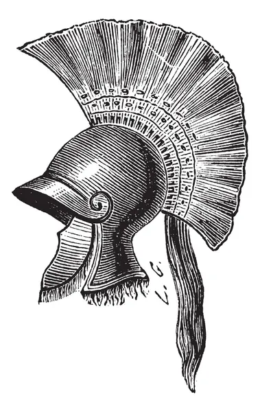 希腊头盔 criniere de 白马复古雕刻 — 图库矢量图片