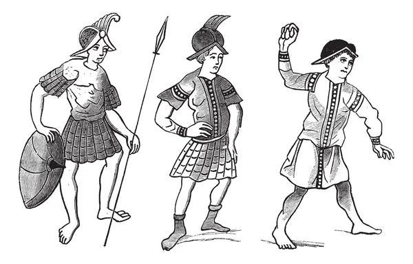 De gezicht-simile van drie gallo-Romeinse soldaten vintage gravure — Stockvector