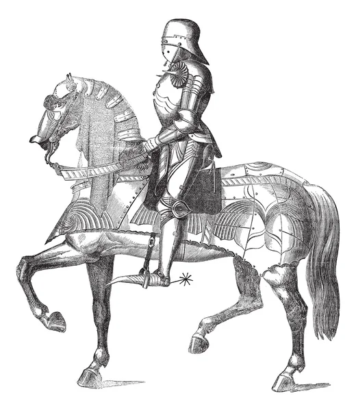 Chevalier auf dem Pferd Vintage-Gravur — Stockvektor