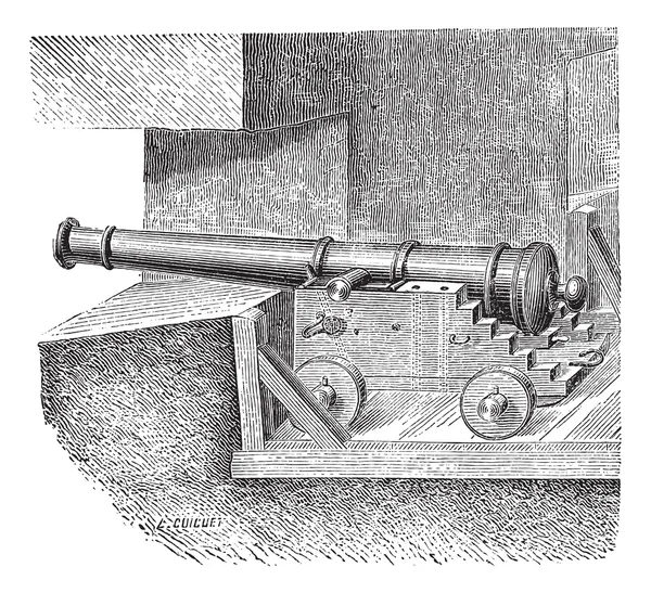 Artillería Batería en la dimensión de la nave grabado vintage — Vector de stock
