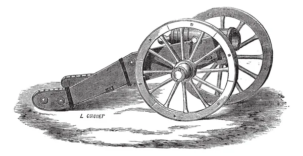 stock vector Mounting of howitzer (Valliere system) vintage engraving