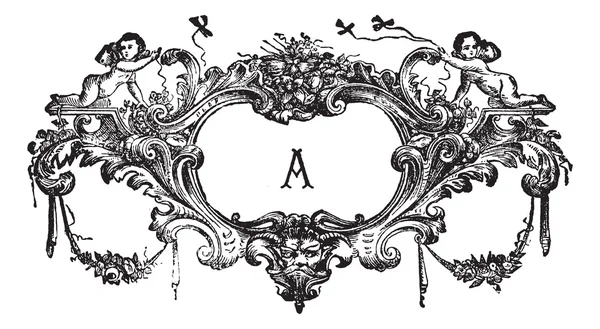 Прикраса з двома херувими вінтажними гравюрами — стоковий вектор