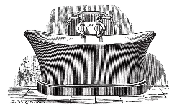 Copper bathtub vintage engraving — Stock Vector