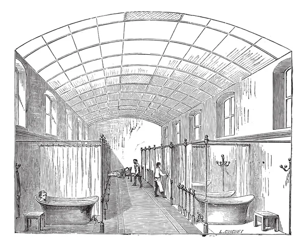 Hallen för enda bad i hopital saint-louis i paris Frankrike — Stock vektor